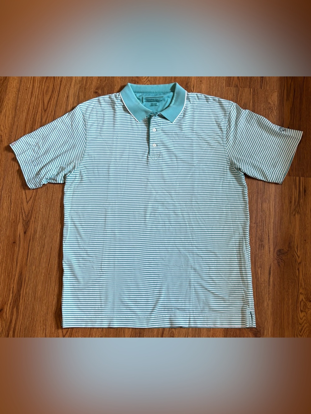 Cutter & Buck Mint Green and White Striped Polo